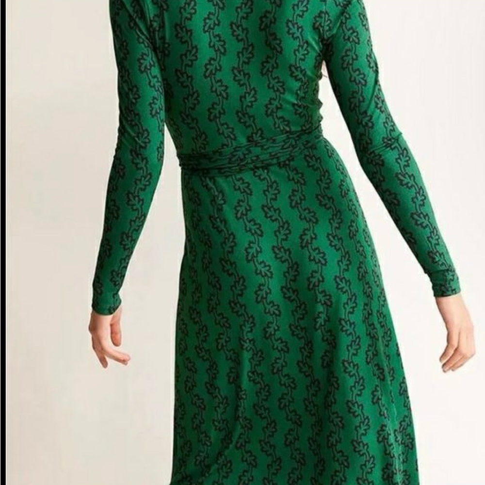 Boden Deep Green Patterned Long Sleeve Dress